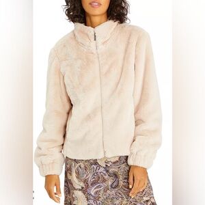 Sanctuary Sami Faux Fur Jacket Cream Zip Front Cozy Size XS